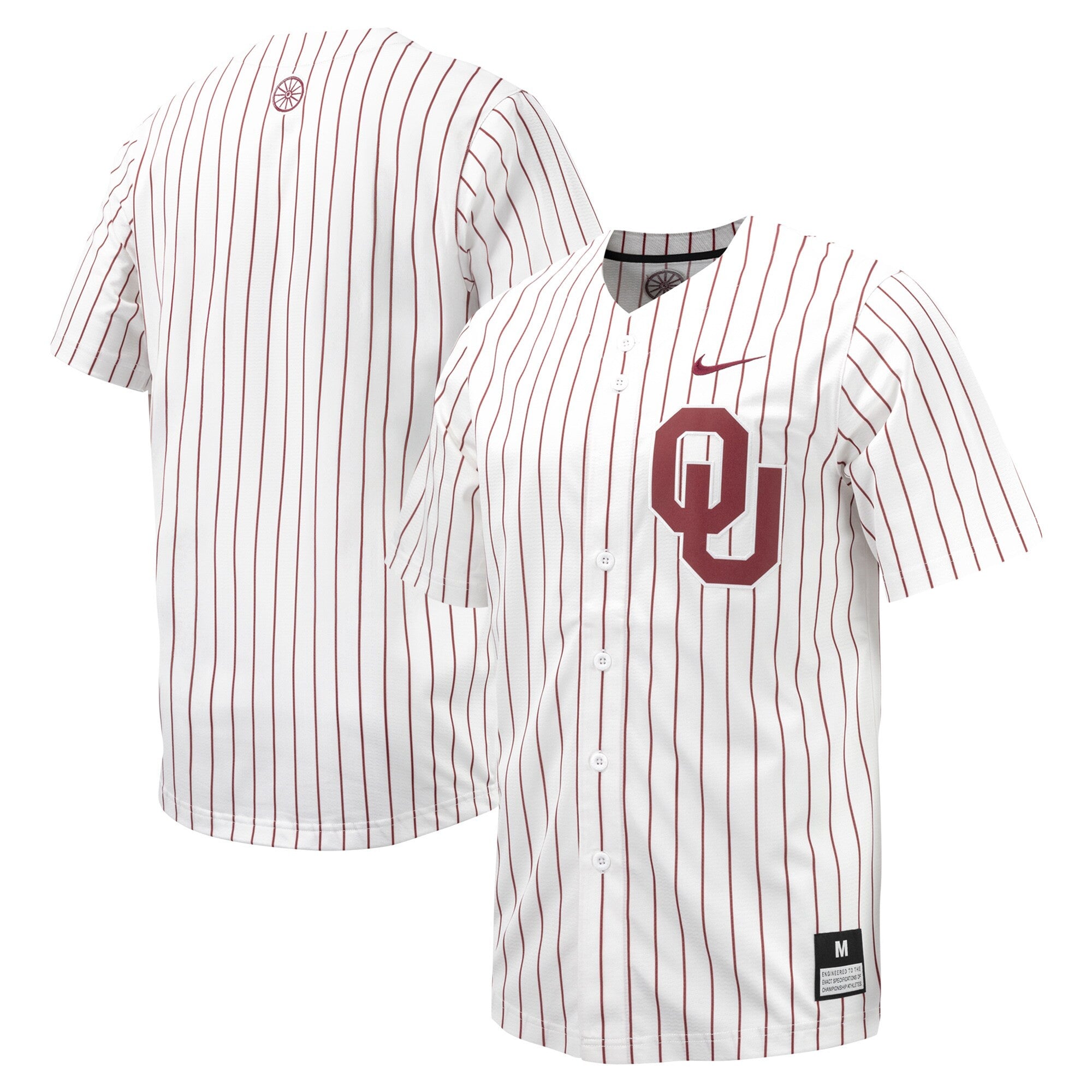 Pinstripe Full-button Oklahoma Sooners white jersey