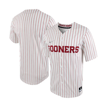 Pinstripe Full-button Oklahoma Sooners white jersey