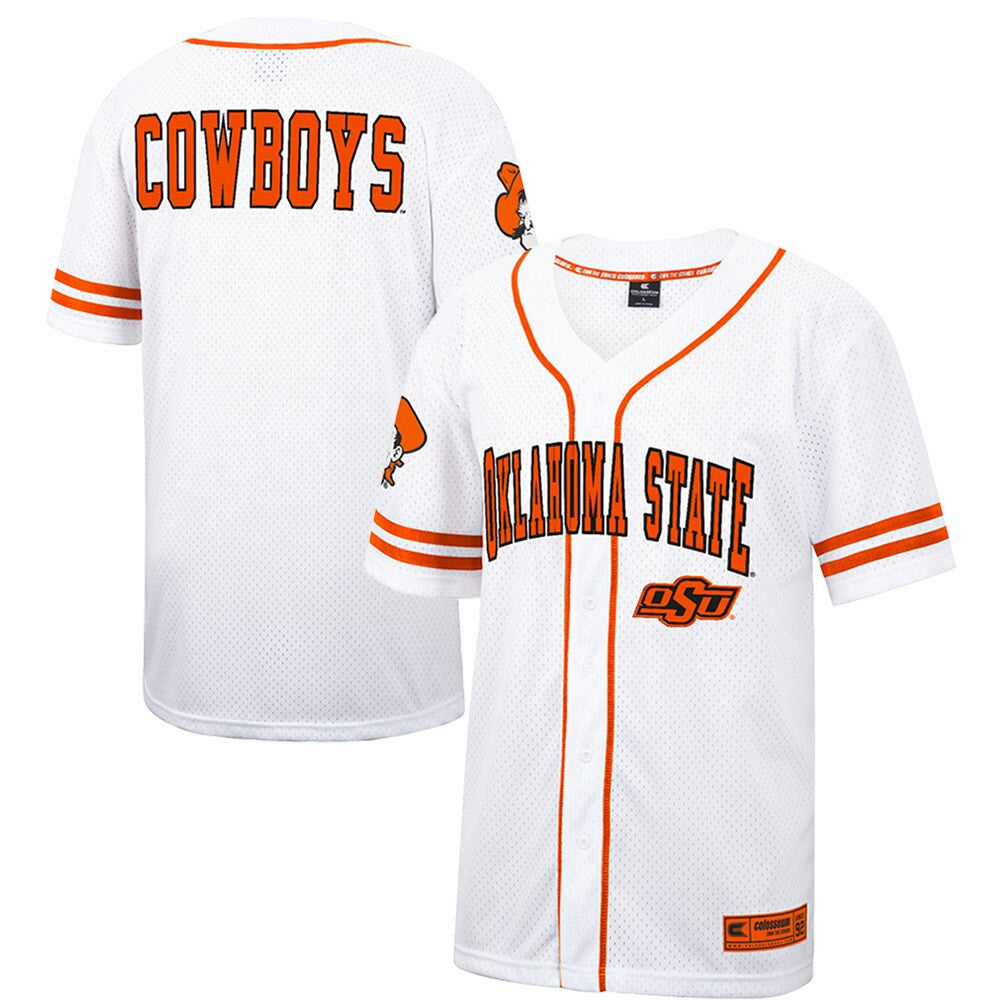 Colosseum Free Spirited Mesh Button-up Oklahoma State Cowboys white jersey