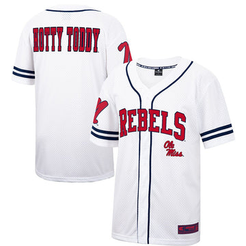 Colosseum Free Spirited Mesh Button-up Ole Miss Rebels white jersey