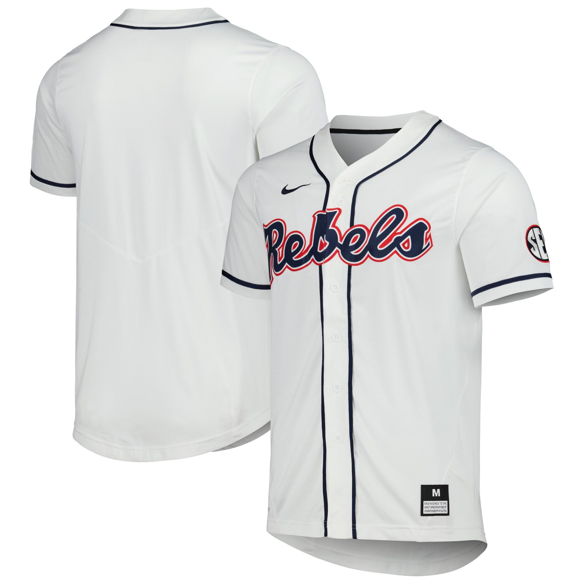 Full-button Ole Miss Rebels white jersey