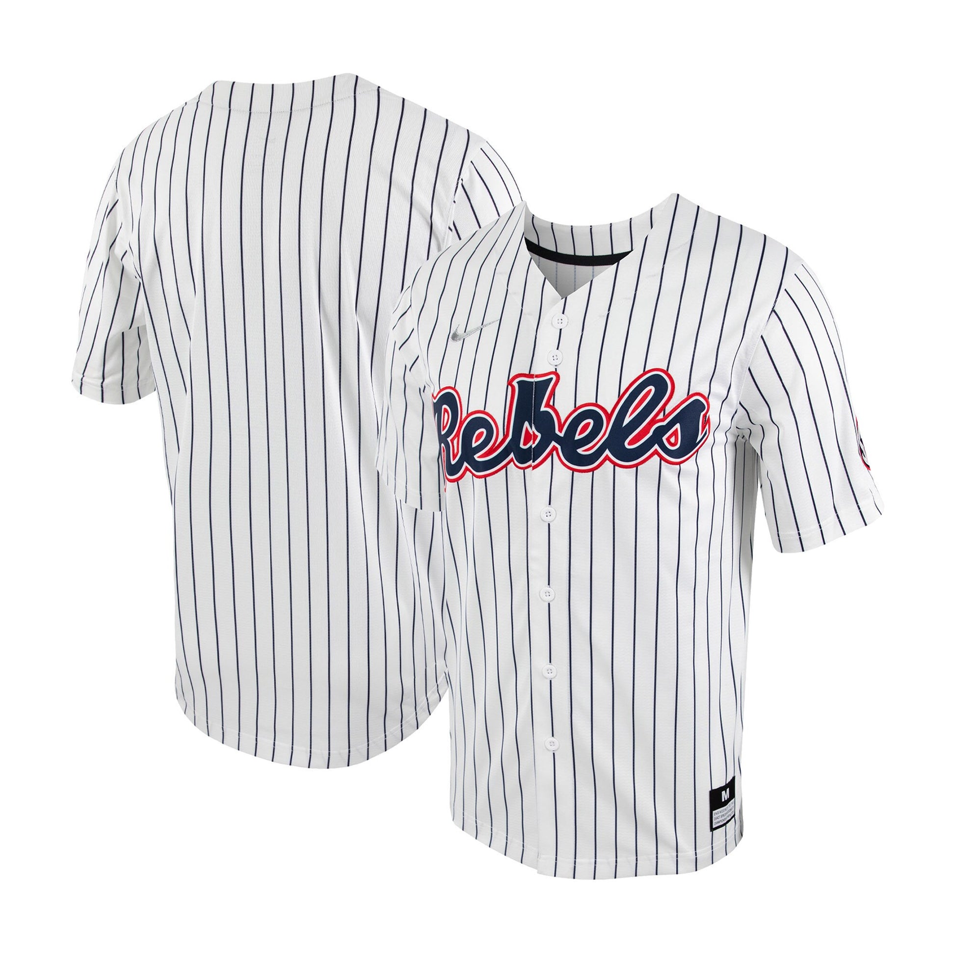 Pinstripe Full-button Ole Miss Rebels white jersey