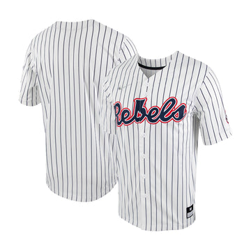 Pinstripe Full-button Ole Miss Rebels white jersey