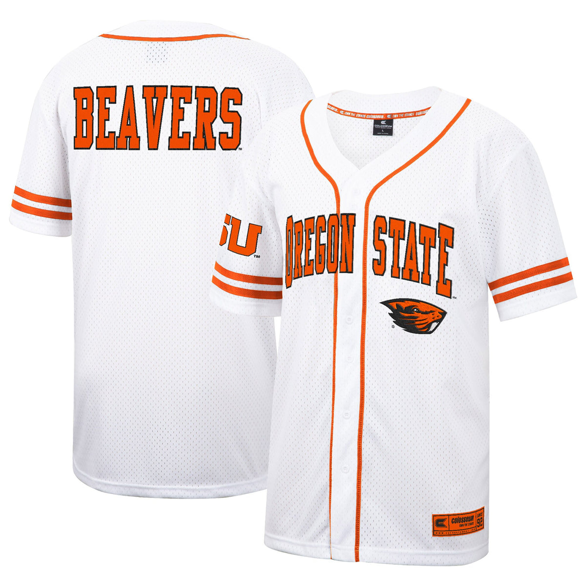 Colosseum Free Spirited Mesh Button-up Oregon State Beavers white jersey