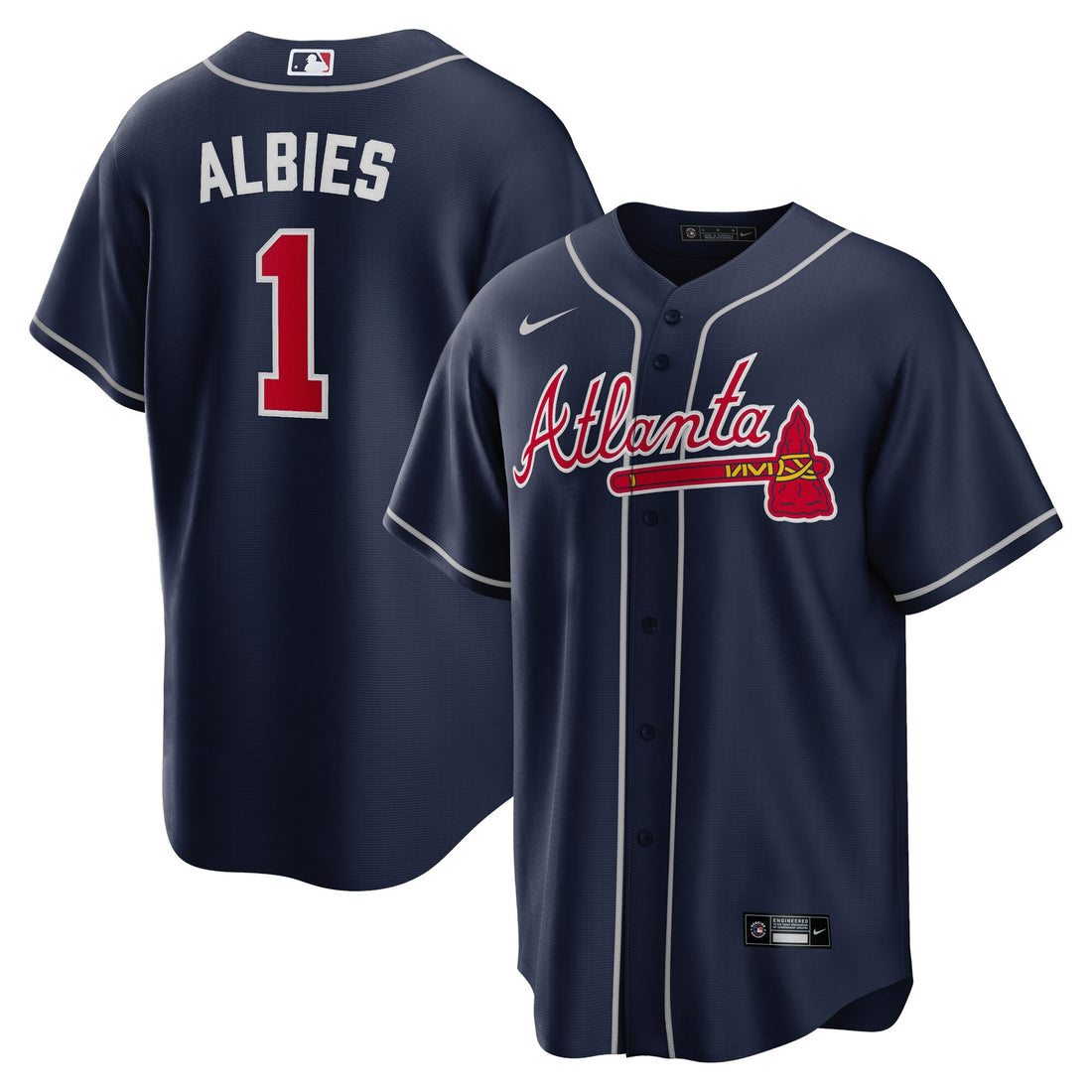 Ozzie Albies Atlanta Braves navy Alternate jersey