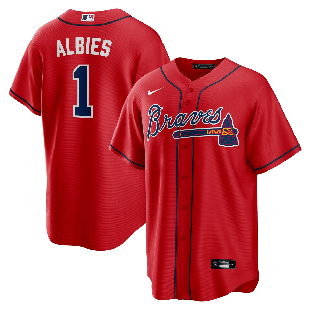 Ozzie Albies Atlanta Braves red Alternate jersey