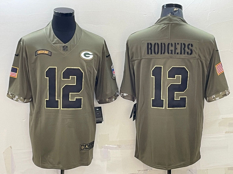 Aaron Rodgers Green Bay Packers olive Salute To Service jersey