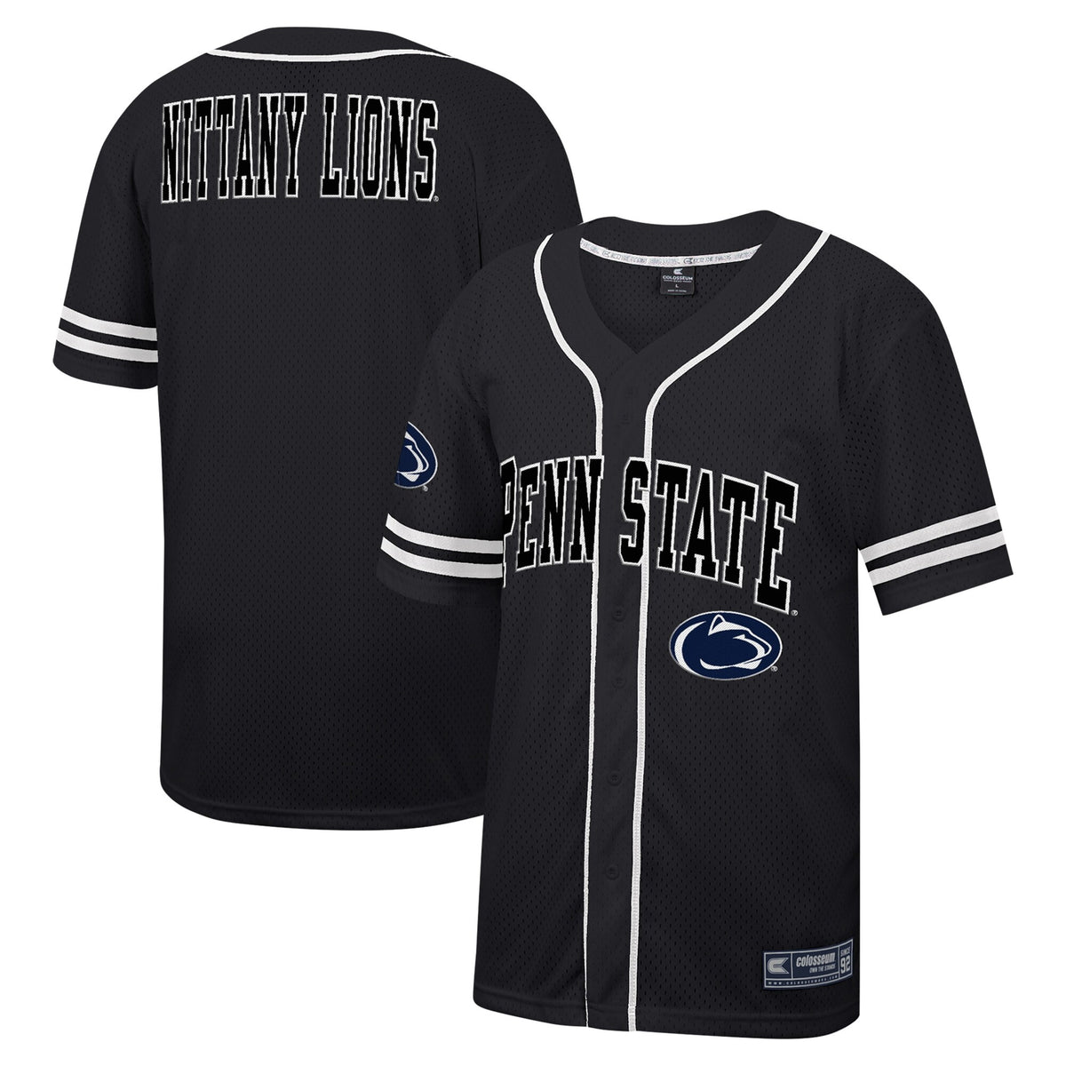 Colosseum Free Spirited Mesh Button-up Penn State Nittany Lions black jersey