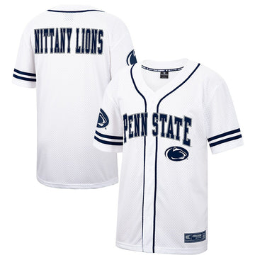 Colosseum Free Spirited Mesh Button-up Penn State Nittany Lions white jersey