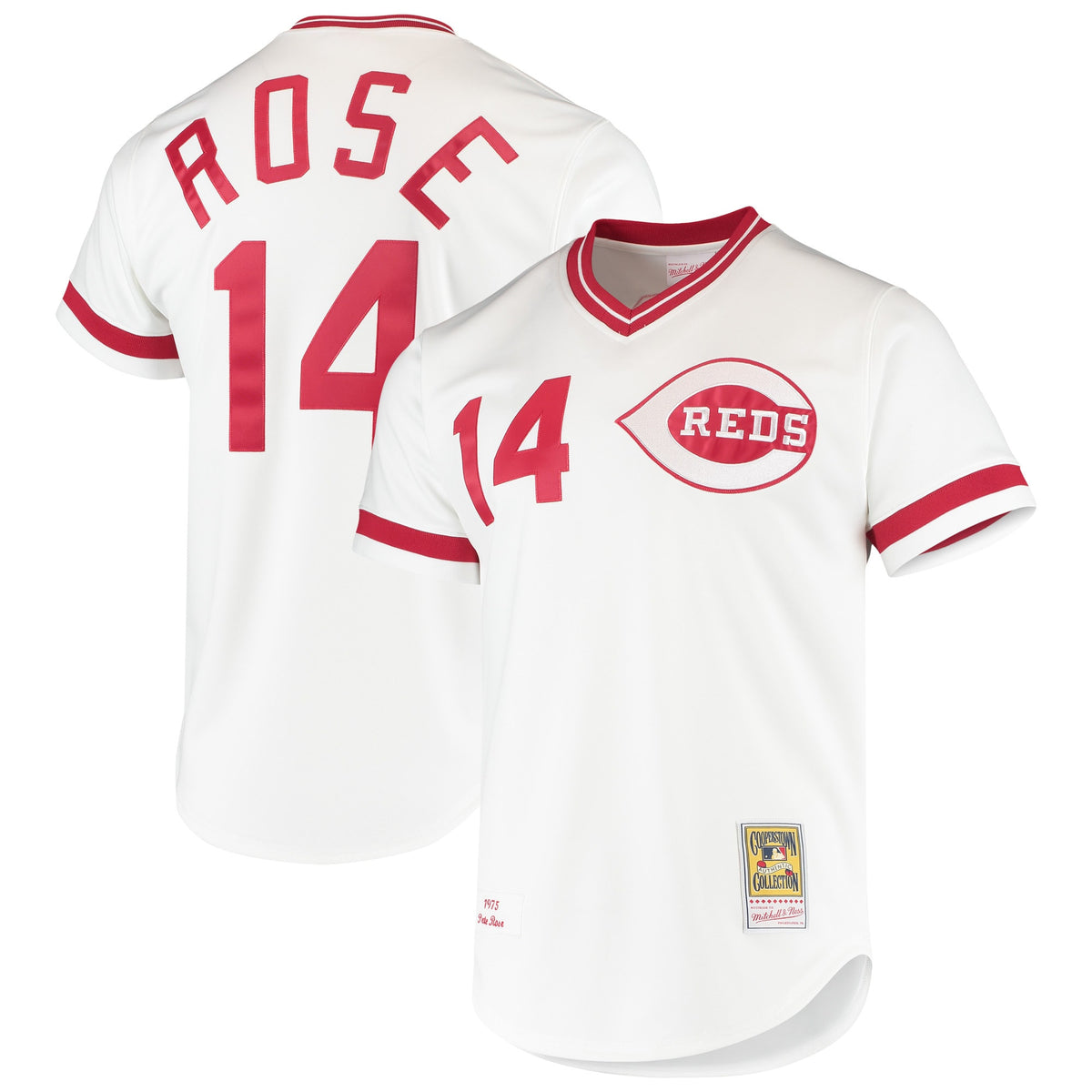 Pete Rose Cincinnati Reds white Cooperstown jersey