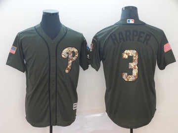 Bryce Harper Philadelphia Phillies olive Salute To Service jersey
