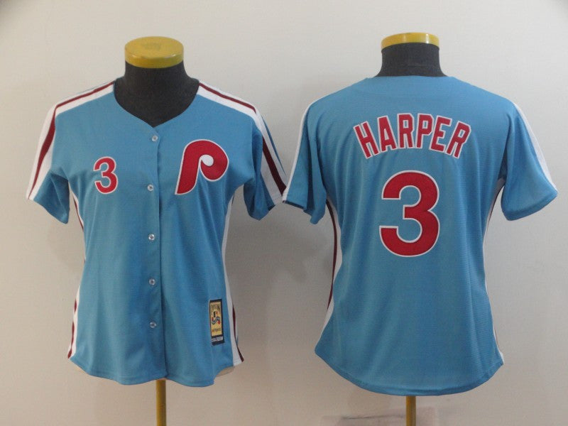 Bryce Harper Women Philadelphia Phillies blue Cooperstown jersey