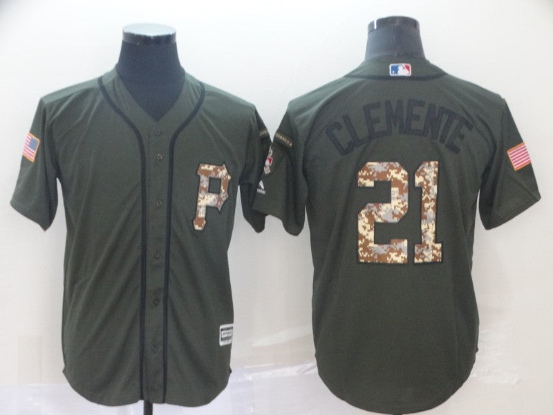 Roberto Clemente Pittsburgh Pirates olive Salute To Service jersey