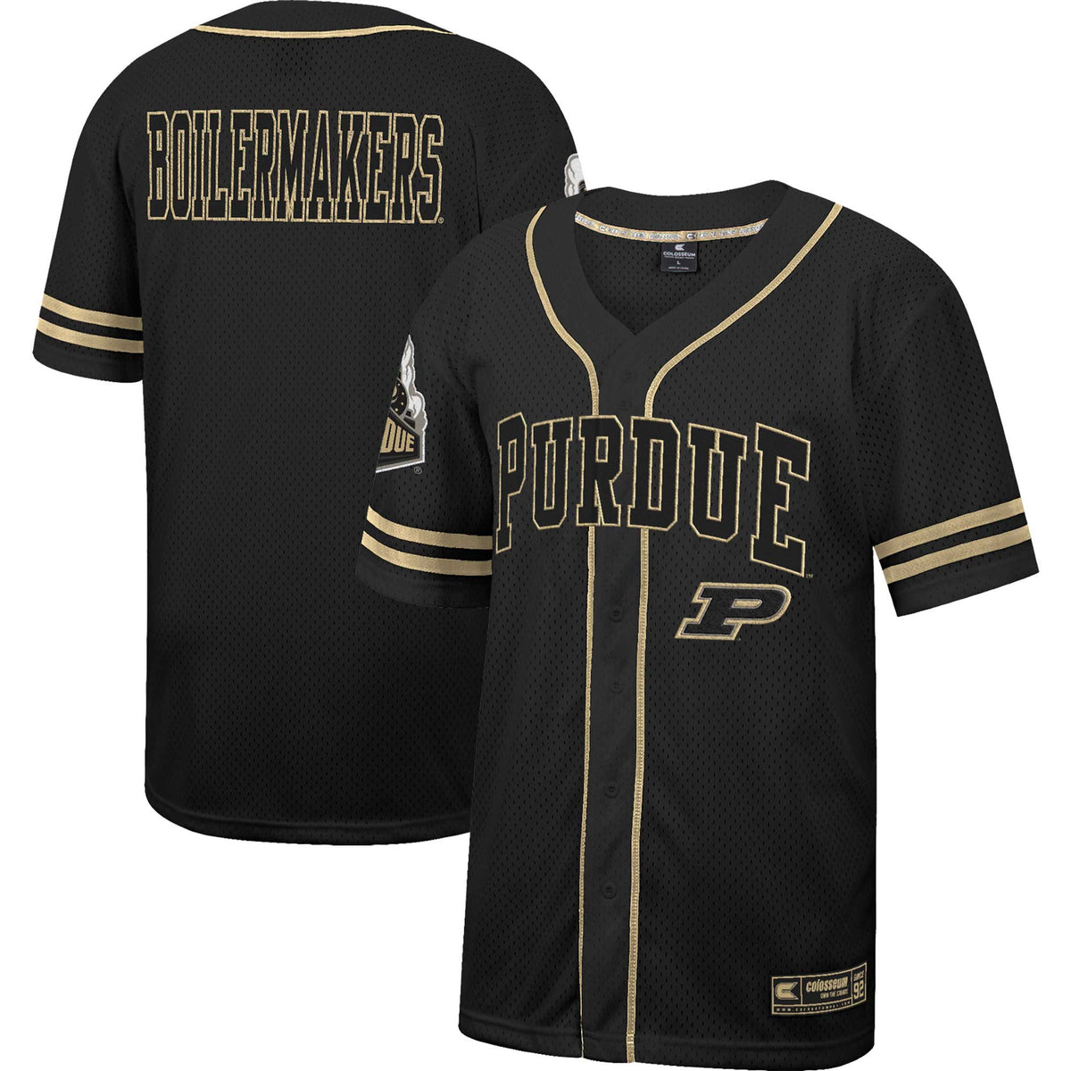 Colosseum Free Spirited Mesh Button-up Purdue Boilermakers black jersey