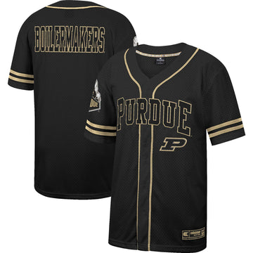 Colosseum Free Spirited Mesh Button-up Purdue Boilermakers black jersey