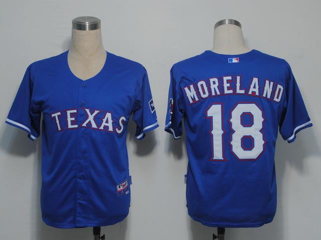 Moreland Texas Rangers blue jersey