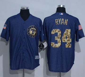 Nolan Ryan Denim Texas Rangers blue Salute To Service jersey