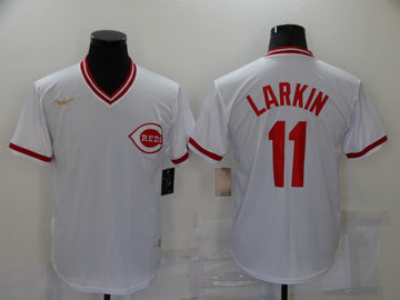 Barry Larkin Cincinnati Reds white Cooperstown jersey