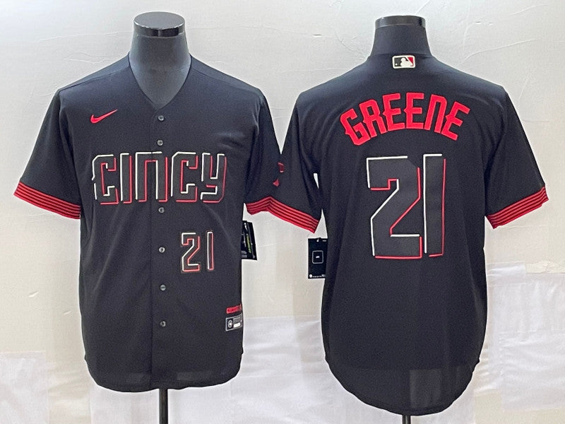 Hunter Greene Number Cincinnati Reds black City Connect jersey