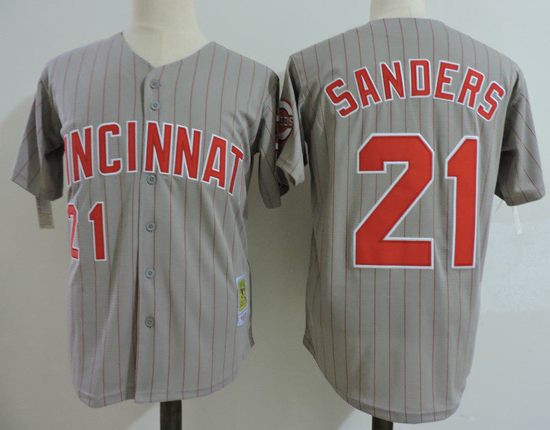 Reggie Sanders Cincinnati Reds gray Cooperstown jersey