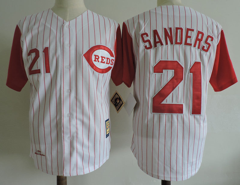 Reggie Sanders Cincinnati Reds white Cooperstown jersey