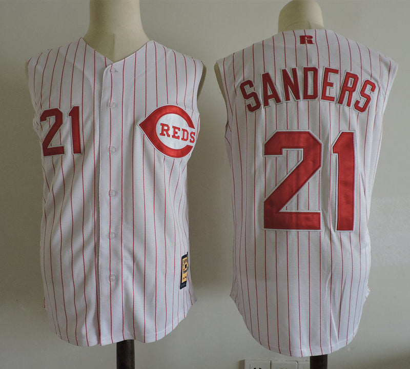Reggie Sanders Cincinnati Reds white Cooperstown jersey