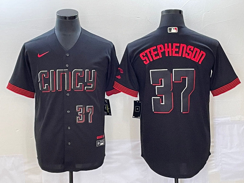 Tyler Stephenson Number Cincinnati Reds black City Connect jersey