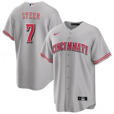 Spencer Steer Cincinnati Reds gray jersey