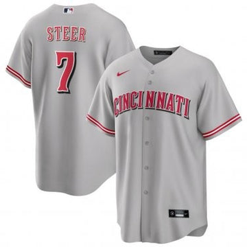 Spencer Steer Cincinnati Reds gray jersey