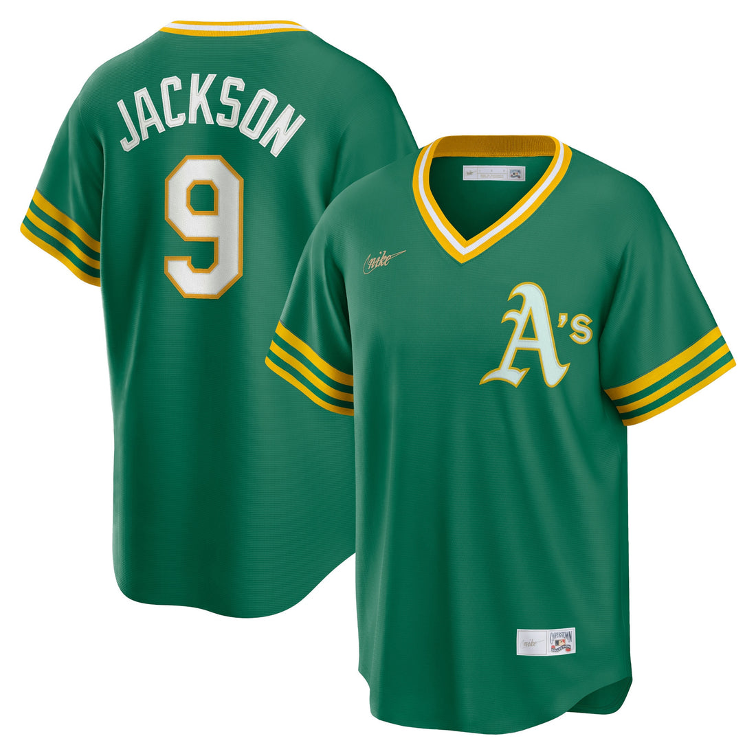 Reggie Jackson Oakland Athletics green Cooperstown jersey