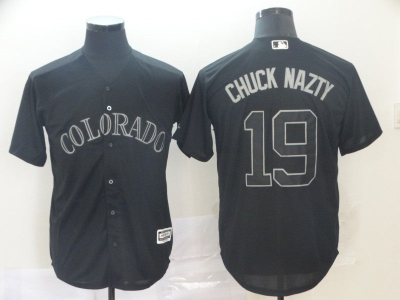 Charlie Blackmon Chuck Nazty Colorado Rockies black jersey