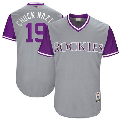 Charlie Blackmon Chuck Nazty Majestic Colorado Rockies gray jersey