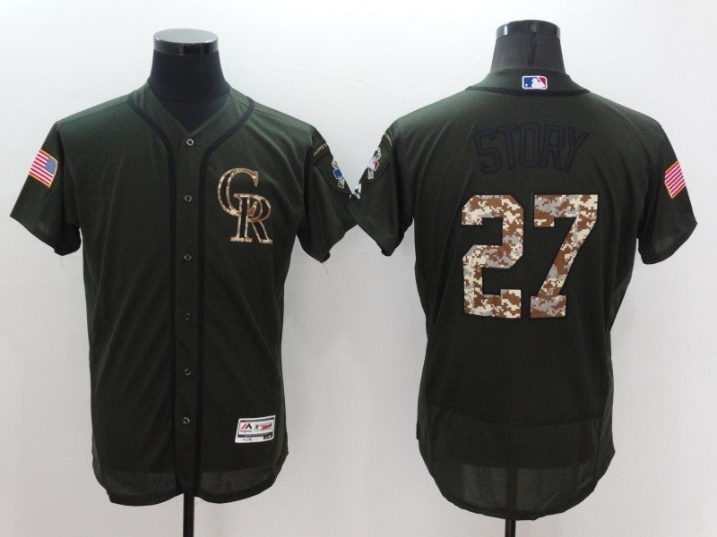 Trevor Story Colorado Rockies olive jersey