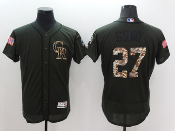Trevor Story Colorado Rockies olive jersey