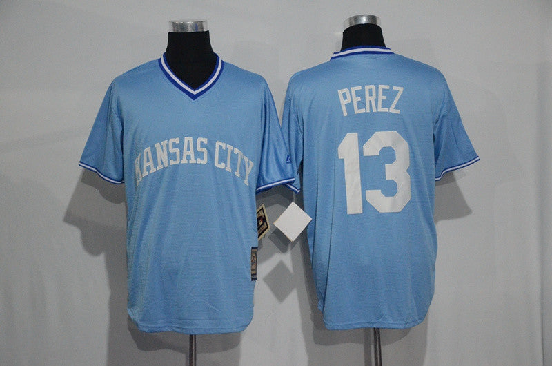 Salvador Perez Kansas City Royals blue Throwback jersey