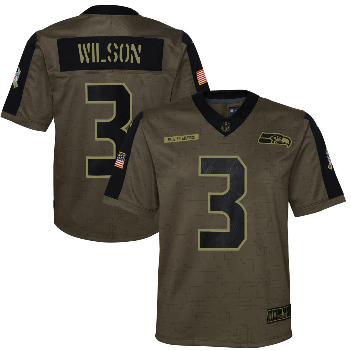Russell Wilson Seattle Seahawks olive Salute To Service jersey