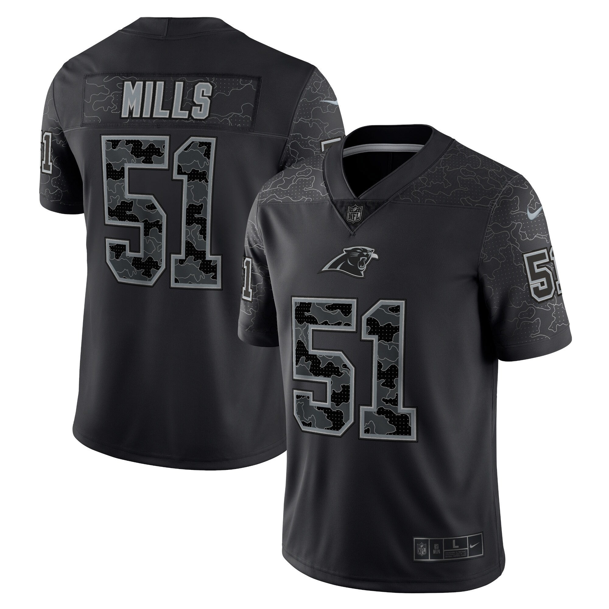 Sam Mills Rflctv Carolina Panthers black Limited jersey