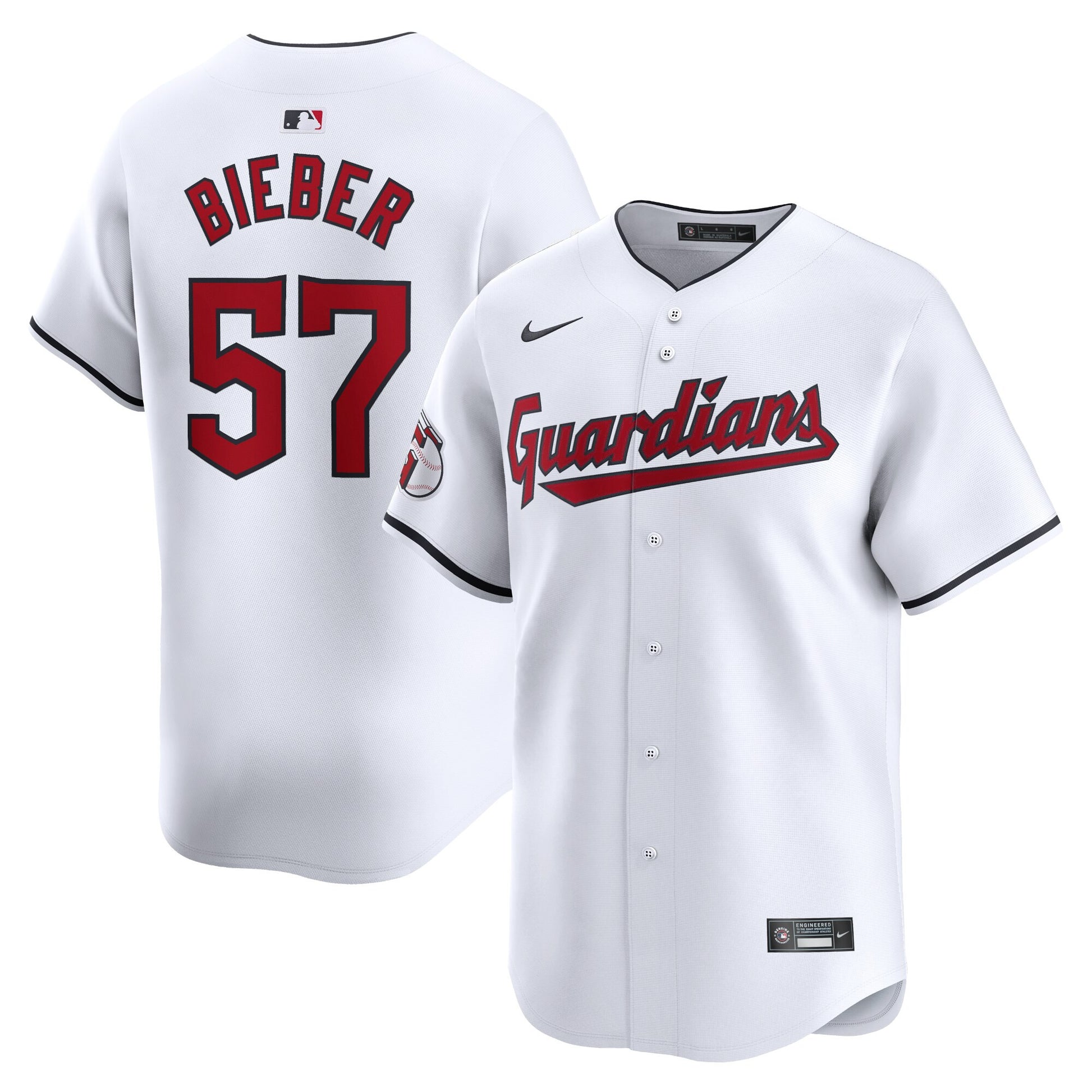 Shane Bieber Cleveland Guardians white Limited jersey