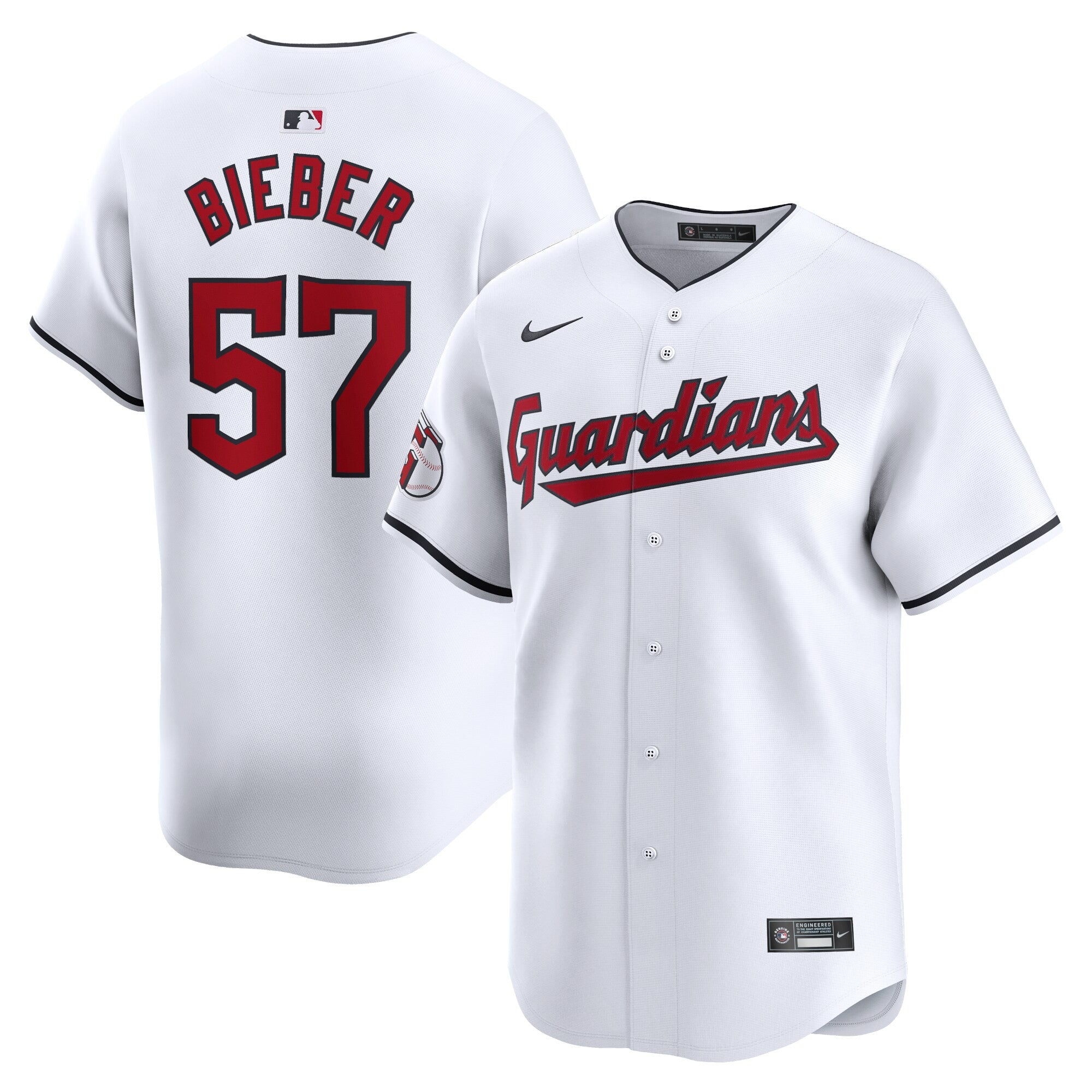 Shane Bieber Cleveland Guardians white Limited jersey