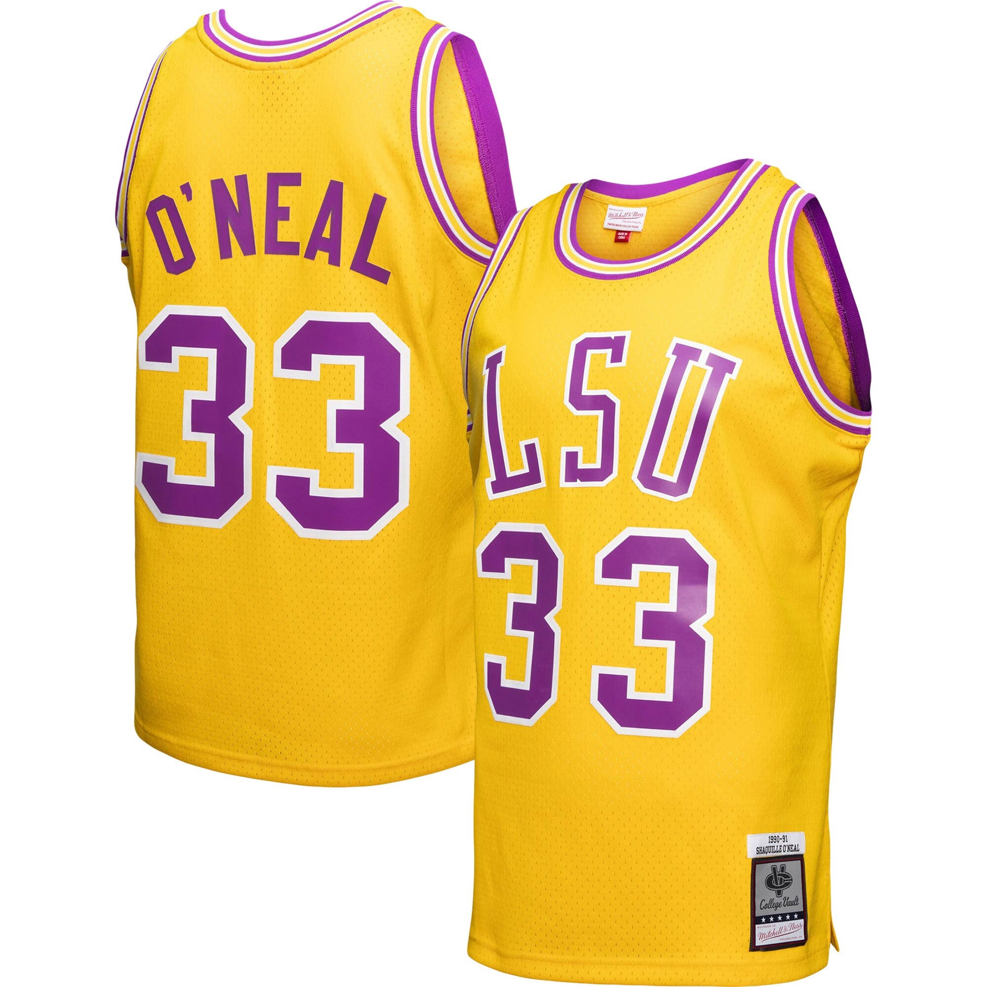 Shaquille O'neal LSU Tigers gold jersey