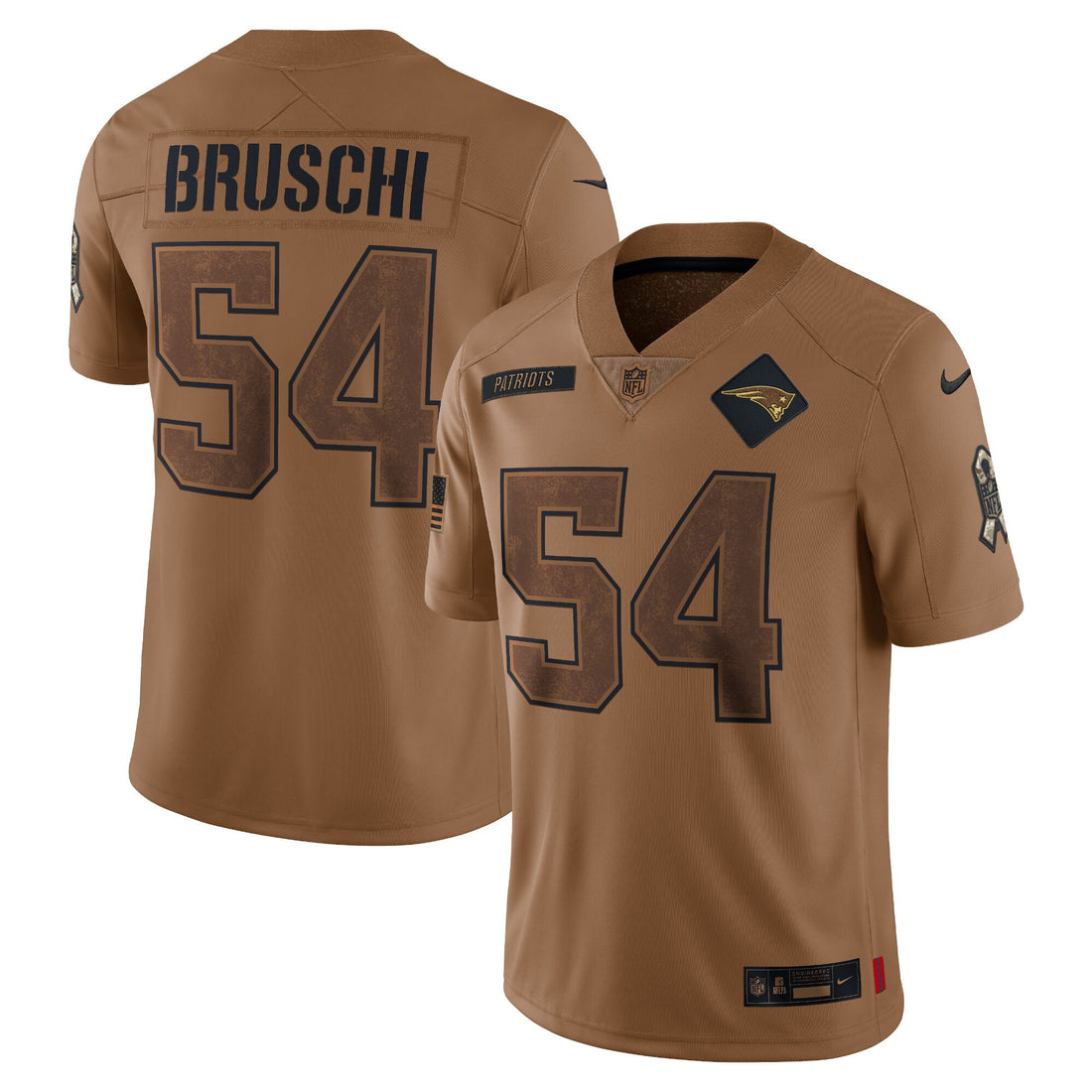 Tedy Bruschi New England Patriots brown Salute To Service jersey