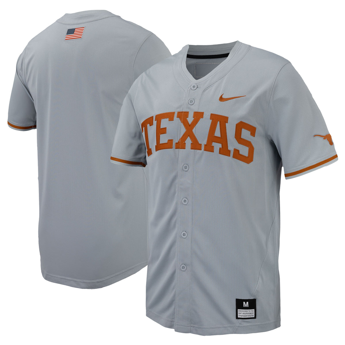 Full-button Texas Longhorns gray jersey