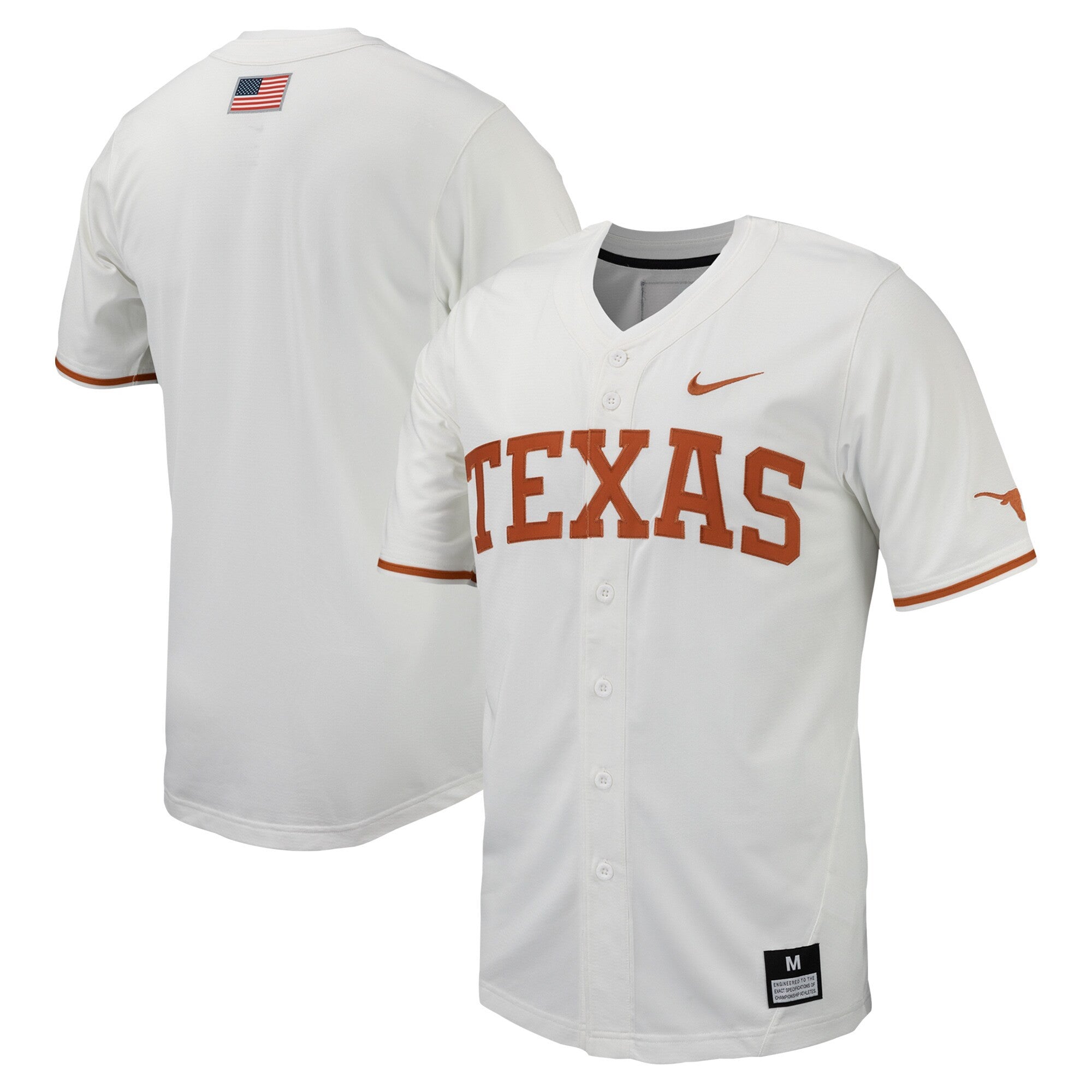 Full-button Texas Longhorns white jersey