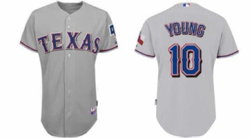 Young Texas Rangers grey jersey