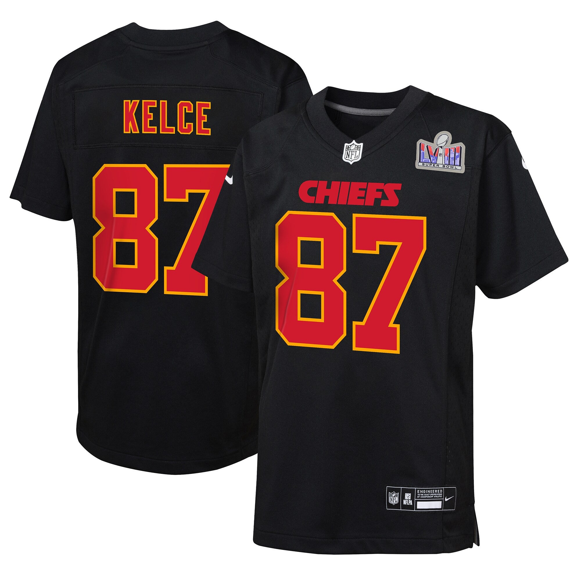 Travis Kelce Super Bowl Lviii Patch Carbon Kansas City Chiefs black Fashion jersey