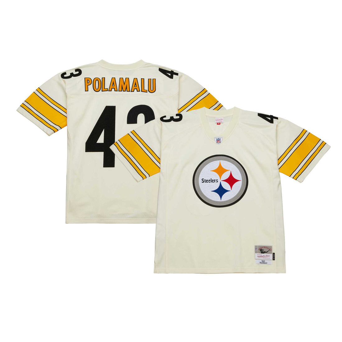 Troy Polamalu Chainstitch Pittsburgh Steelers cream jersey
