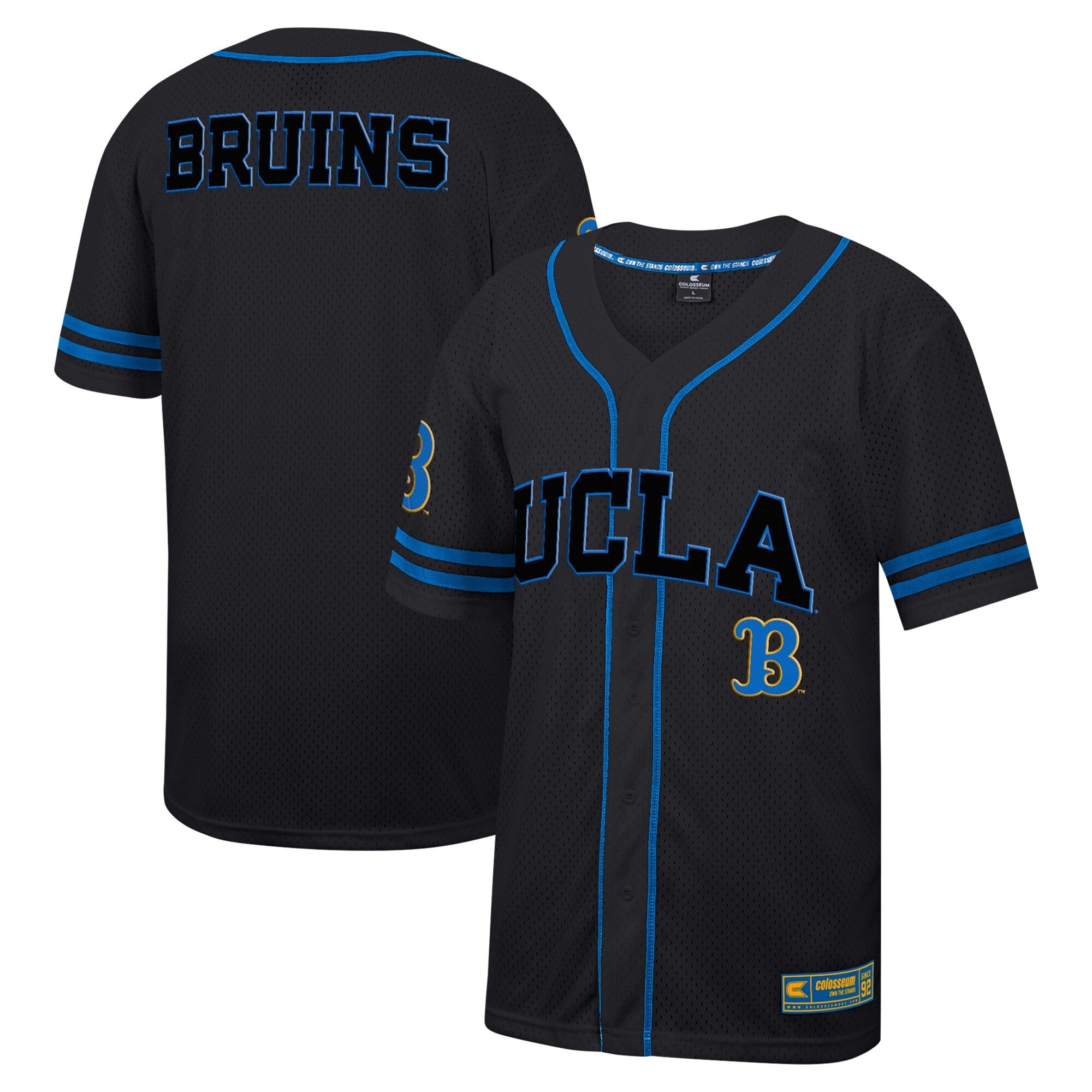 Colosseum Free Spirited Mesh Button-up UCLA Bruins black jersey