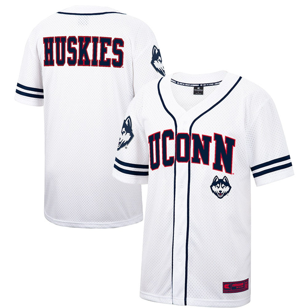 Colosseum Free Spirited Mesh Button-up UConn Huskies white jersey