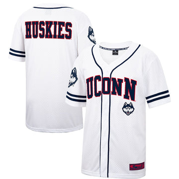 Colosseum Free Spirited Mesh Button-up UConn Huskies white jersey
