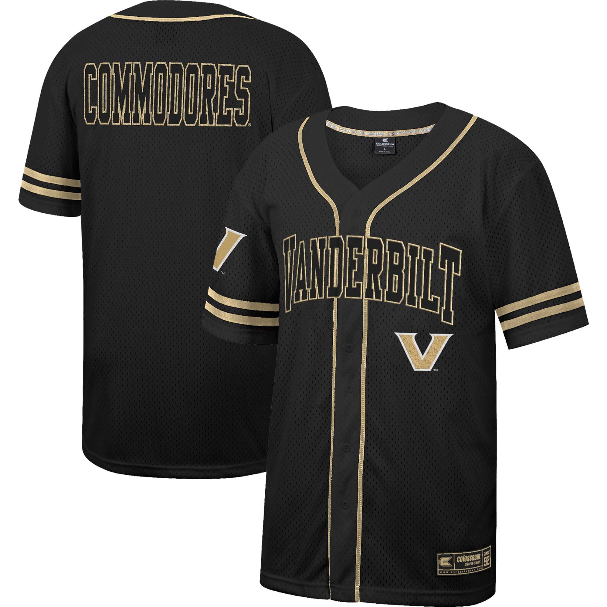Colosseum Free Spirited Mesh Button-up Vanderbilt Commodores black jersey